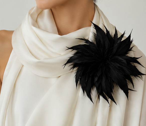 Oversized Black Feather Brooch & Hair Clip – Dual-Use Statement Accessory for Women