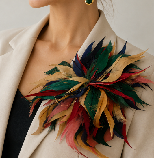 Oversized Multicolor Feather Brooch & Hair Clip – Dual-Use Statement Accessory for Women