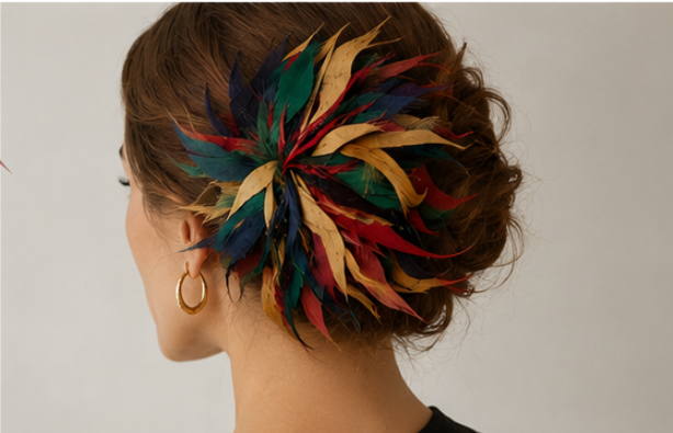 Oversized Multicolor Feather Brooch & Hair Clip – Dual-Use Statement Accessory for Women