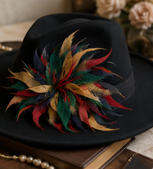 Oversized Multicolor Feather Brooch & Hair Clip – Dual-Use Statement Accessory for Women