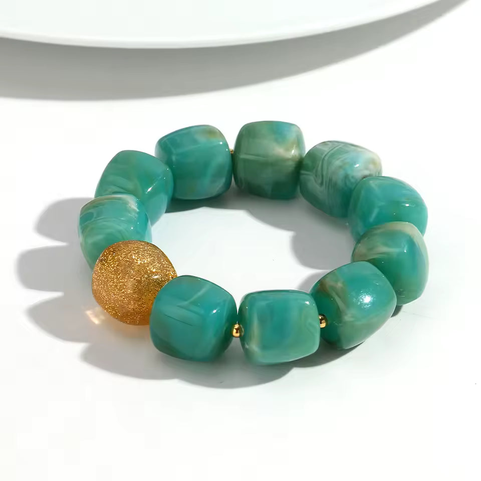 Geometric Square Bead Stretch Bracelet with Sparkling Accent