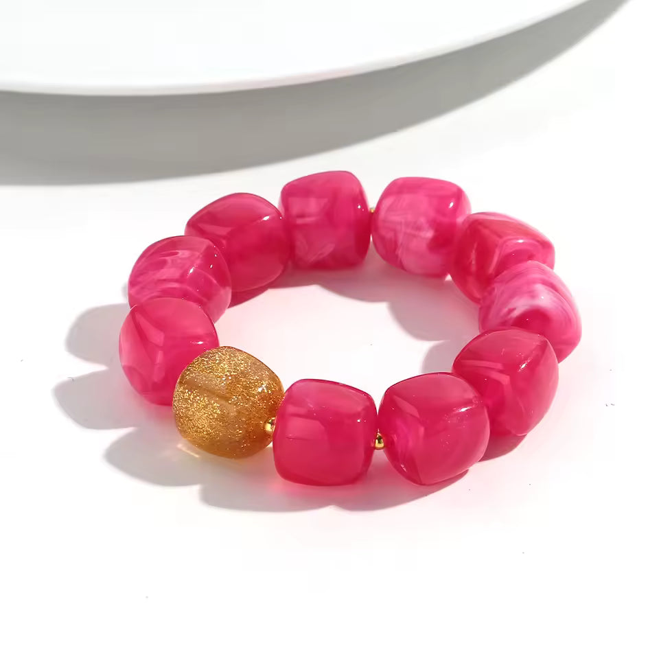 Geometric Square Bead Stretch Bracelet with Sparkling Accent