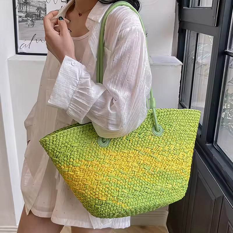 Woven Straw Tote Bag Summer Beach Shoulder Bag
