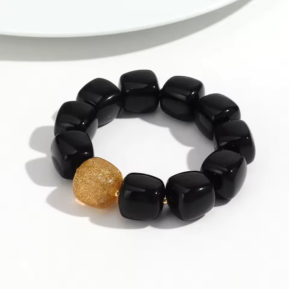 Geometric Square Bead Stretch Bracelet with Sparkling Accent