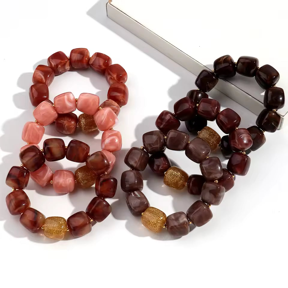 Geometric Square Bead Stretch Bracelet with Sparkling Accent