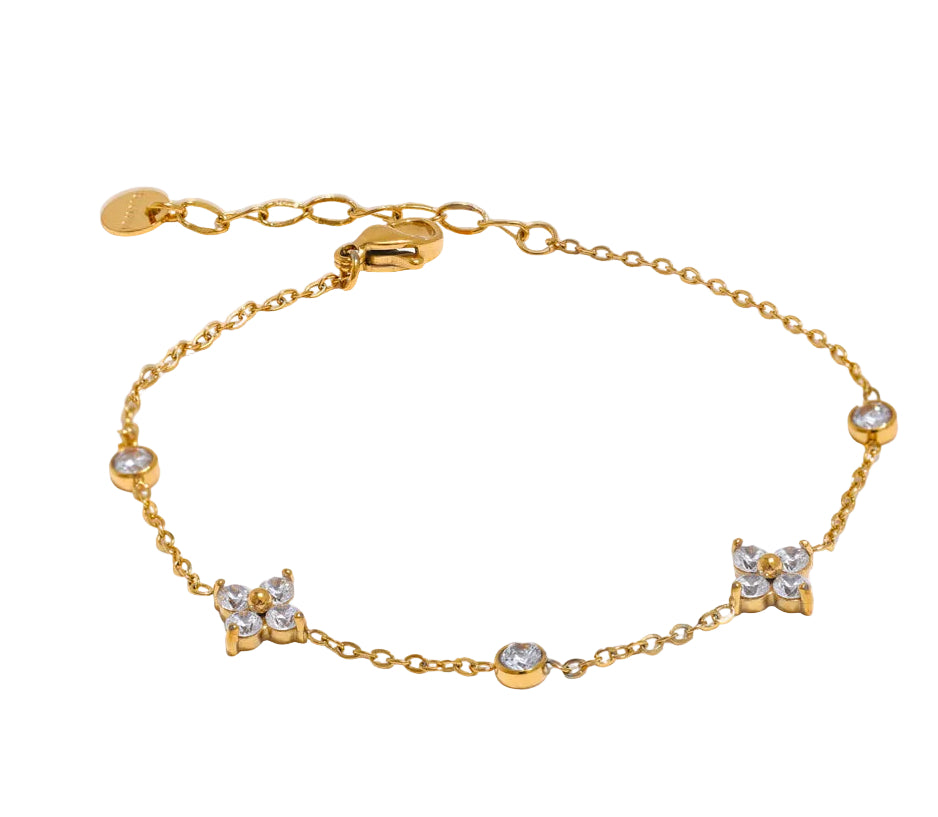 Dainty Flower Zircon Bracelet Gold Silver Plated Minimalist Chain Adjustable