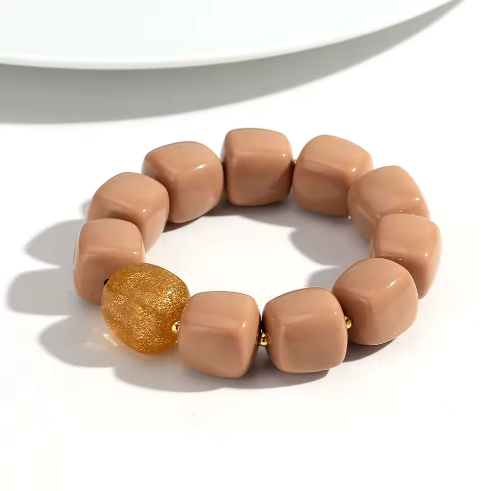 Geometric Square Bead Stretch Bracelet with Sparkling Accent