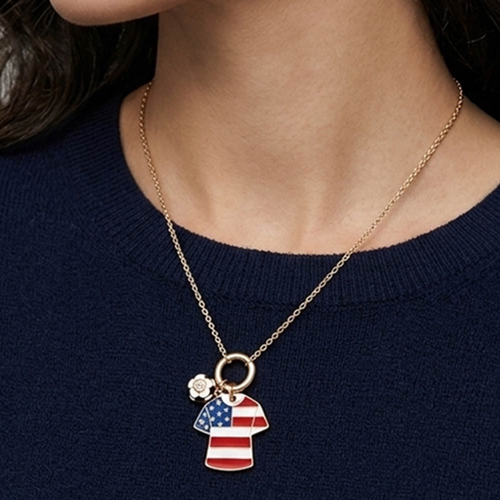USA Soccer Ball Jersey Charm Toggle Pendant Necklace Gold Tone Game Day World Cup Fan Jewelry Patriotic Soccer Accessory