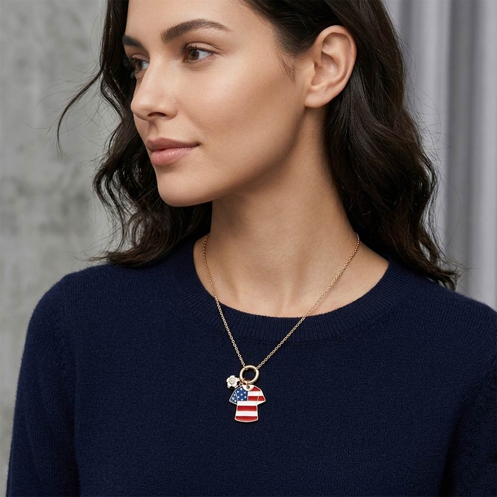 USA Soccer Ball Jersey Charm Toggle Pendant Necklace Gold Tone Game Day World Cup Fan Jewelry Patriotic Soccer Accessory