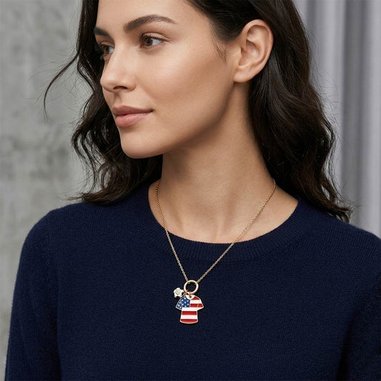 USA Soccer Ball Jersey Charm Toggle Pendant Necklace Gold Tone Game Day World Cup Fan Jewelry Patriotic Soccer Accessory