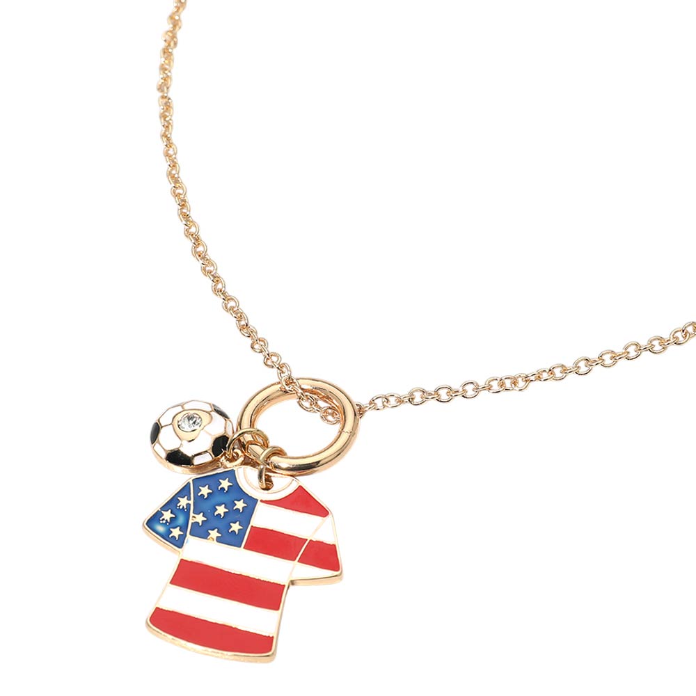 USA Soccer Ball Jersey Charm Toggle Pendant Necklace Gold Tone Game Day World Cup Fan Jewelry Patriotic Soccer Accessory