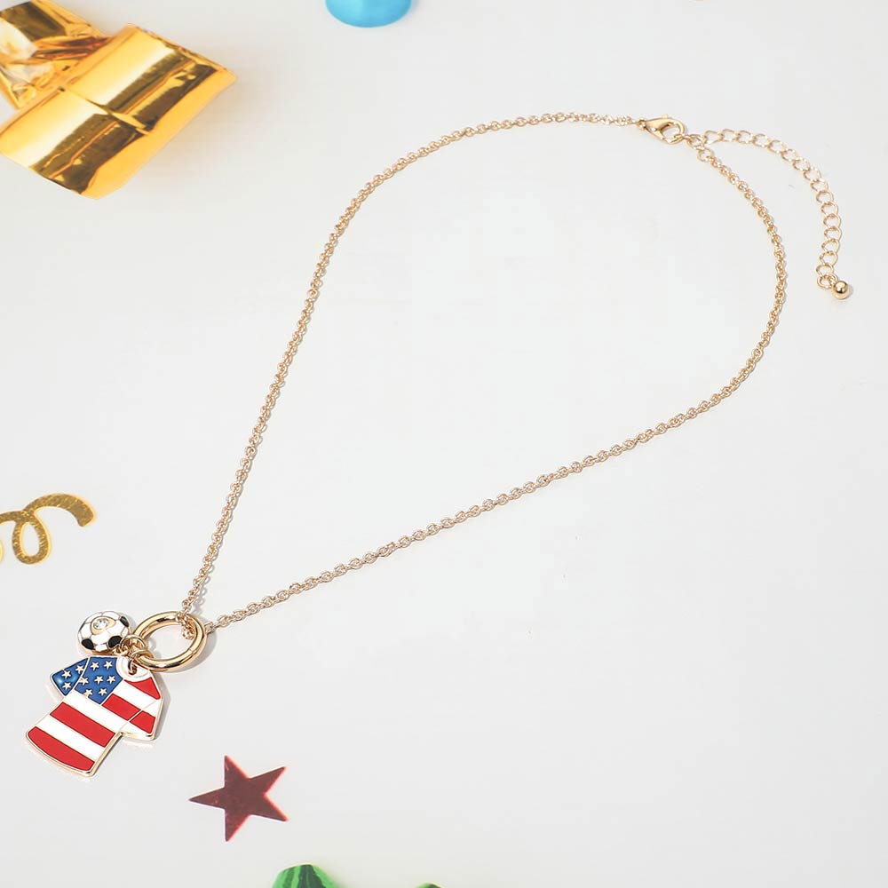 USA Soccer Ball Jersey Charm Toggle Pendant Necklace Gold Tone Game Day World Cup Fan Jewelry Patriotic Soccer Accessory