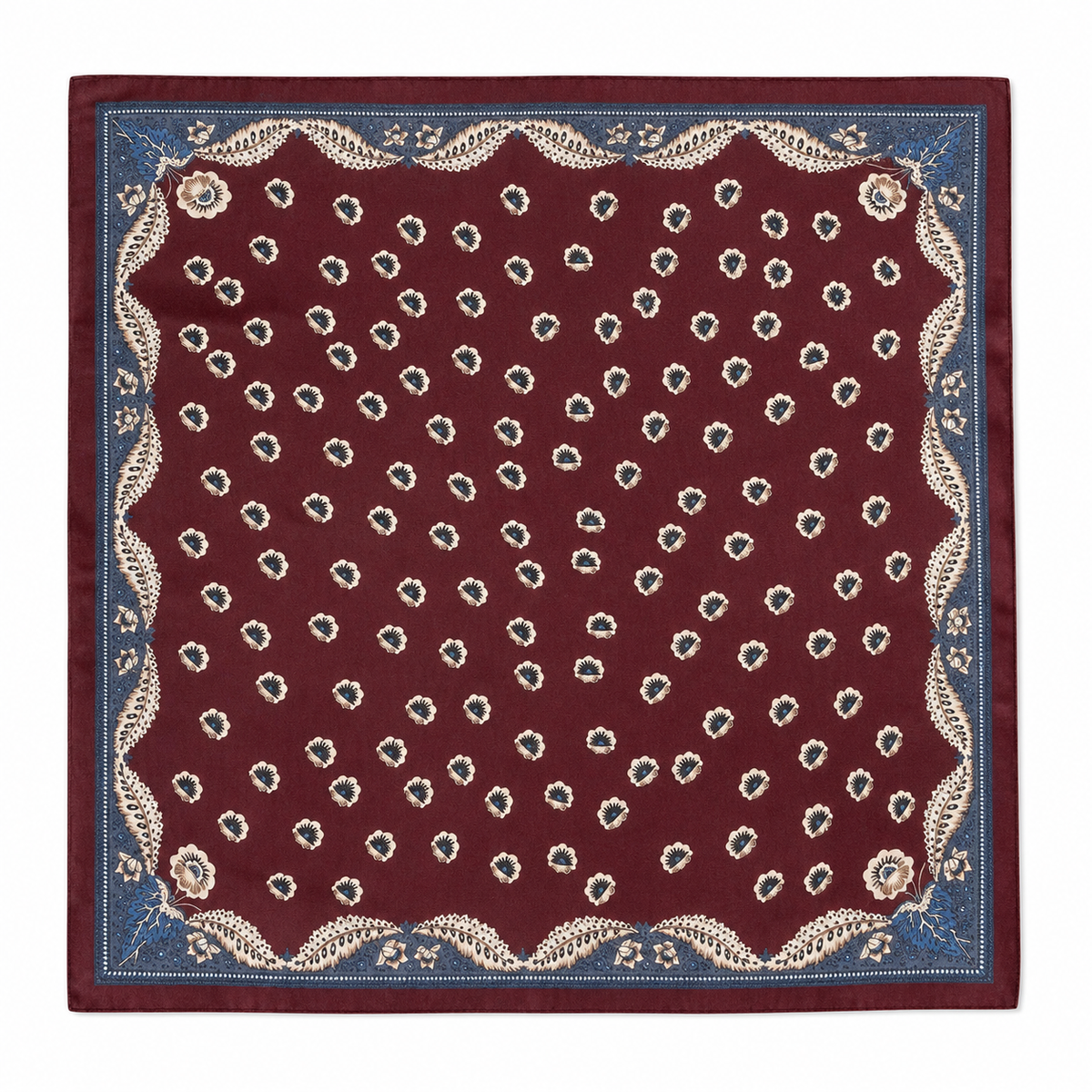 Burgundy Floral Paisley Square Scarf | Cotton Blend Bandana Neckerchief | 26.77"