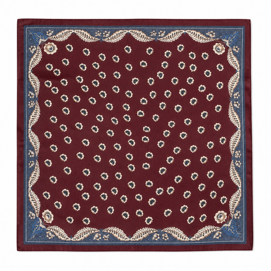 Burgundy Floral Paisley Square Scarf | Cotton Blend Bandana Neckerchief | 26.77"