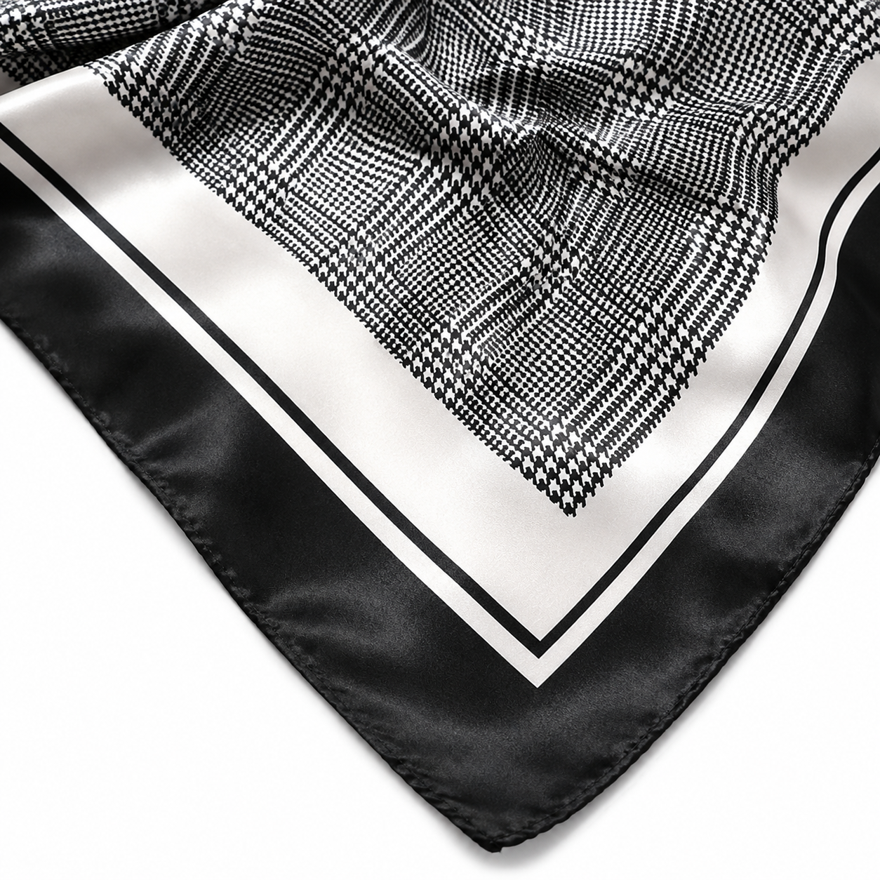 Houndstooth Glen Plaid Silk-Feel Square Scarf 35"x35"