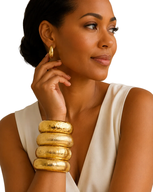Textured Gold Tone Hinged Bangle Bracelet Minimalist Boho Stackable Jewelry