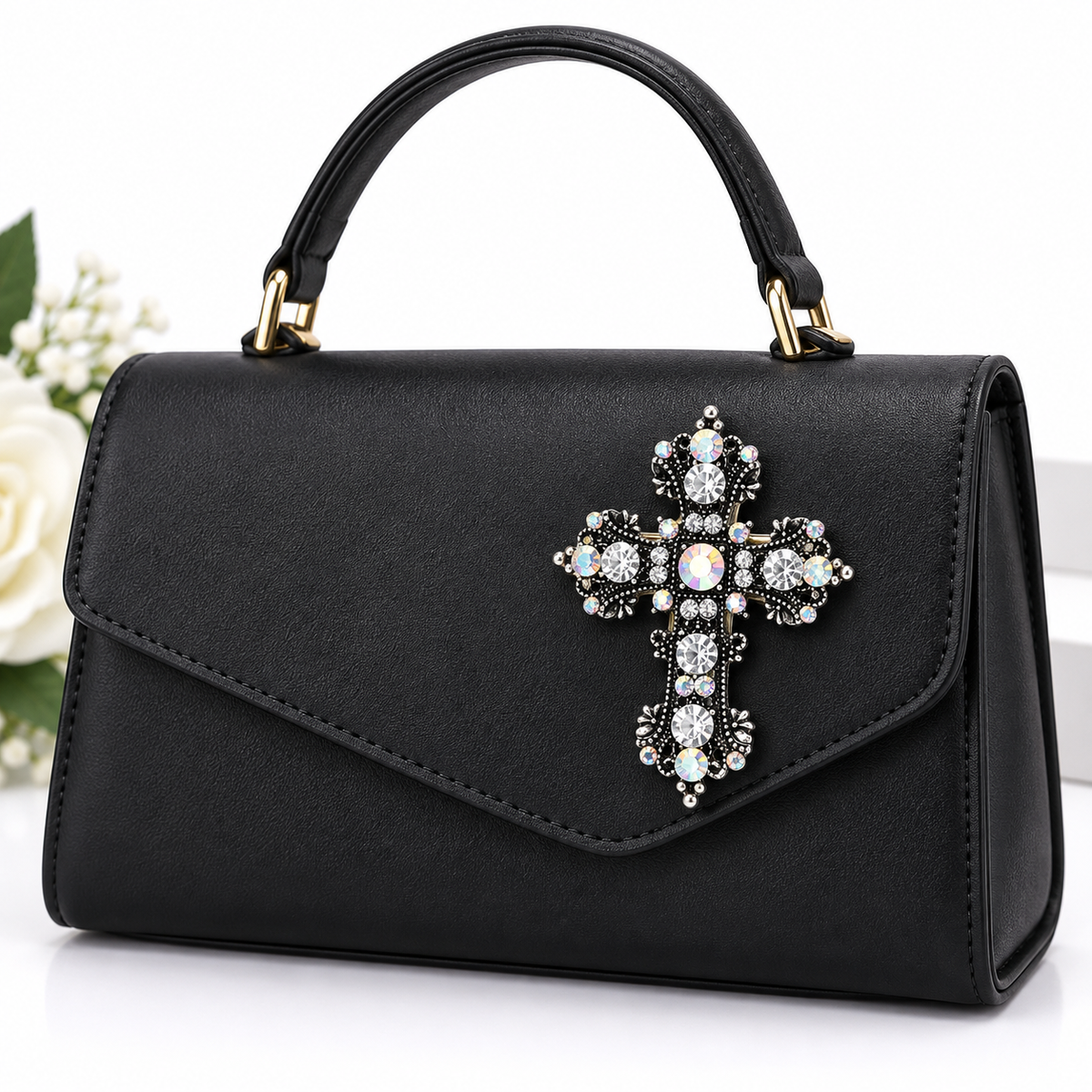 2-Piece Blue & Iridescent Jeweled Cross Brooch Set