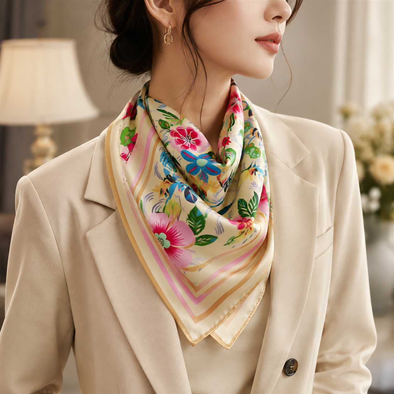 2-Piece Floral Silk-Feel Square Scarf Set | 70cm x 70cm