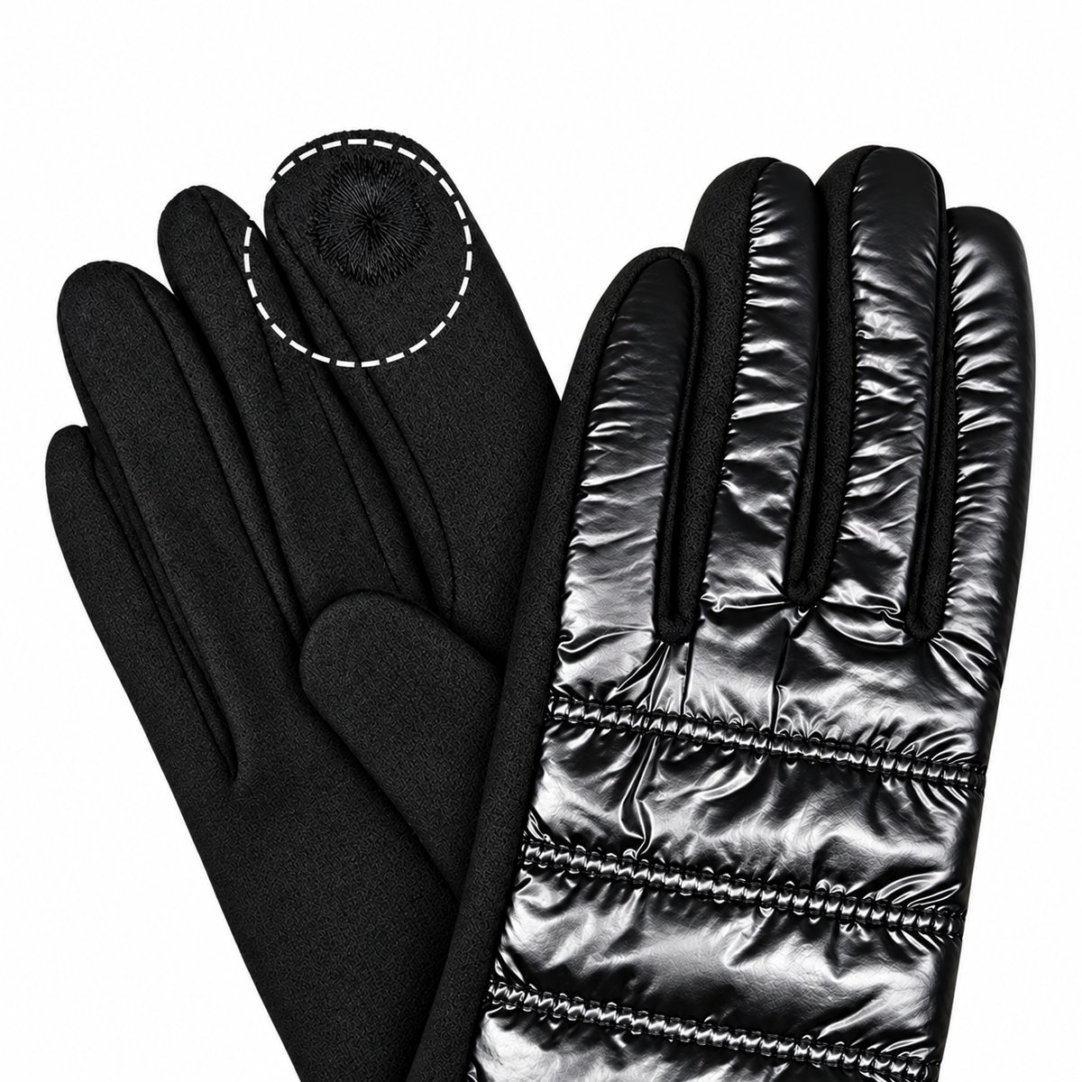 Women's Black Quilted Touchscreen Winter Gloves