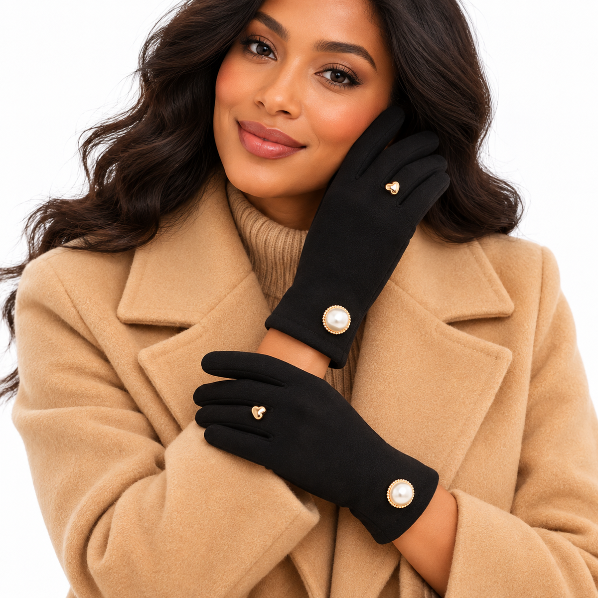 3-Pair Women's Pearl-Accent Dress Gloves Gift Set | Black, Tan & Pink