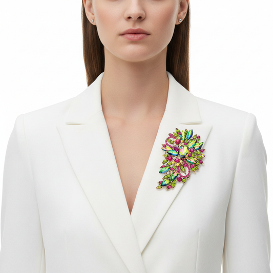 AB Crystal Brooch – White Blazer