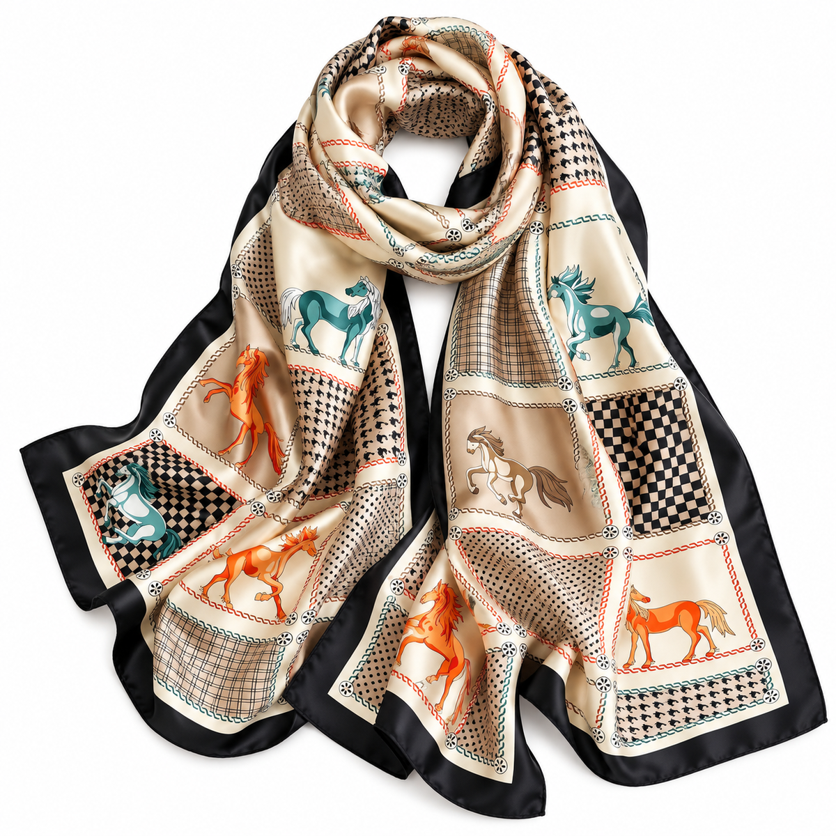 Oversized Equestrian Horse Print Scarf for Women – Elegant Fashion Wrap