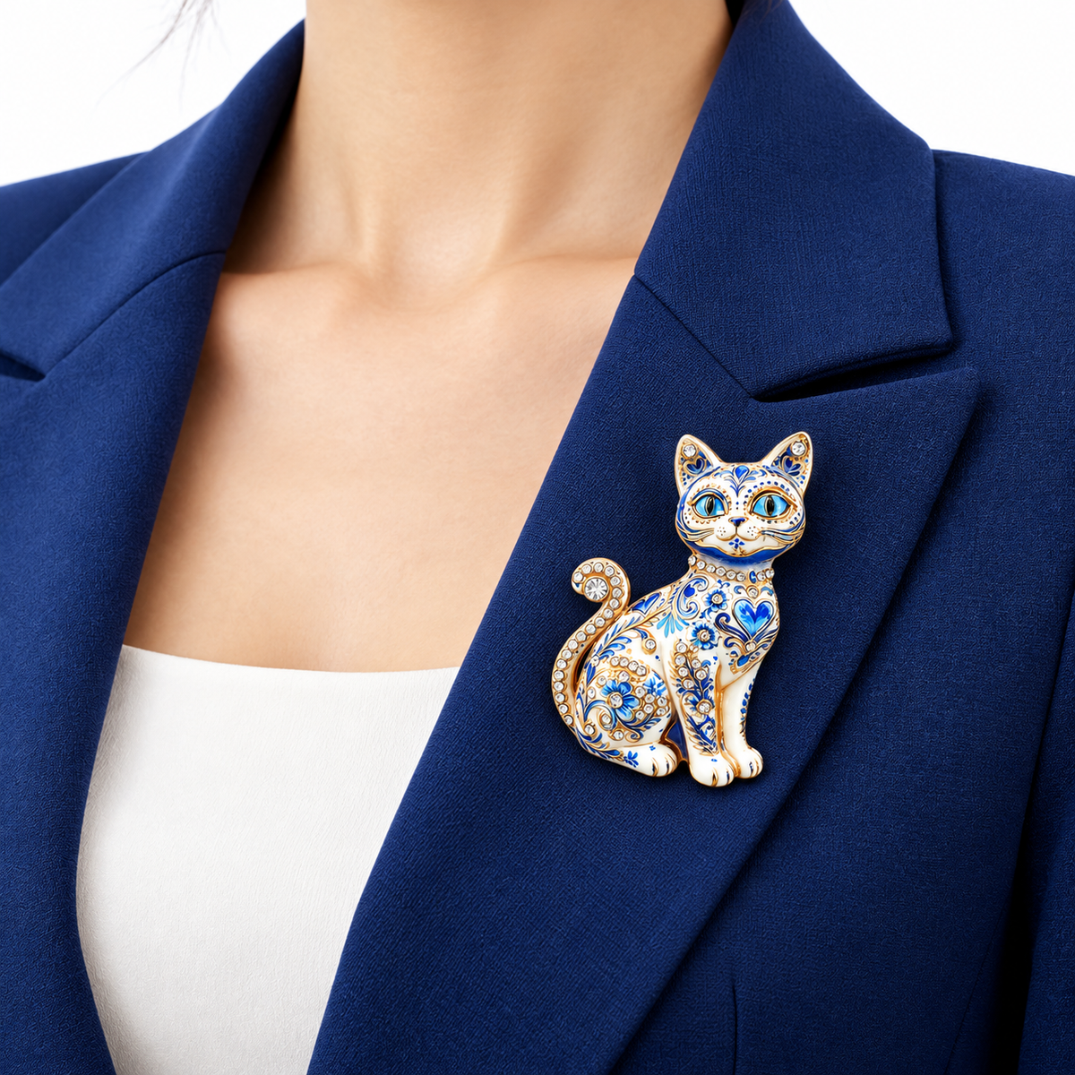 Floral Enamel Cat Brooch Gift Set, 2 Pieces