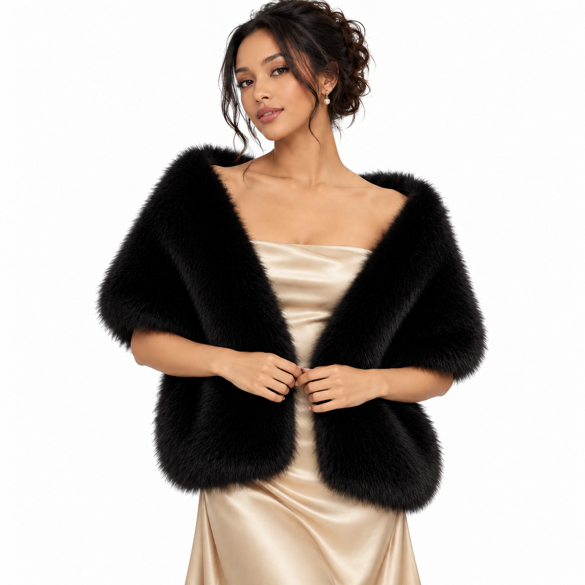 Women's Black Faux Fur Evening Wrap for Weddings & Formal Events