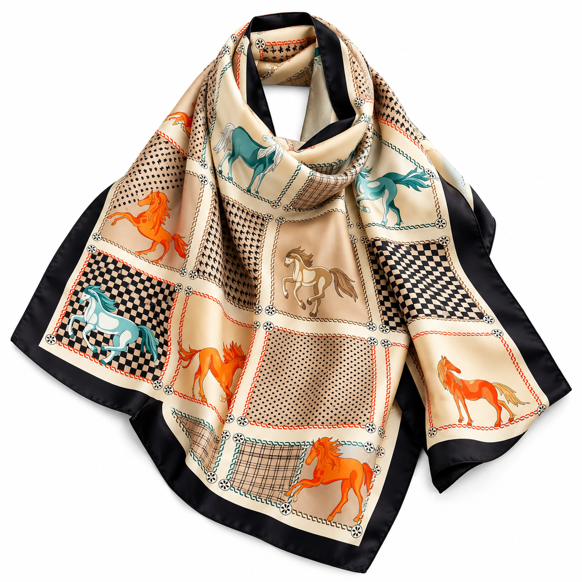 Oversized Equestrian Horse Print Scarf for Women – Elegant Fashion Wrap