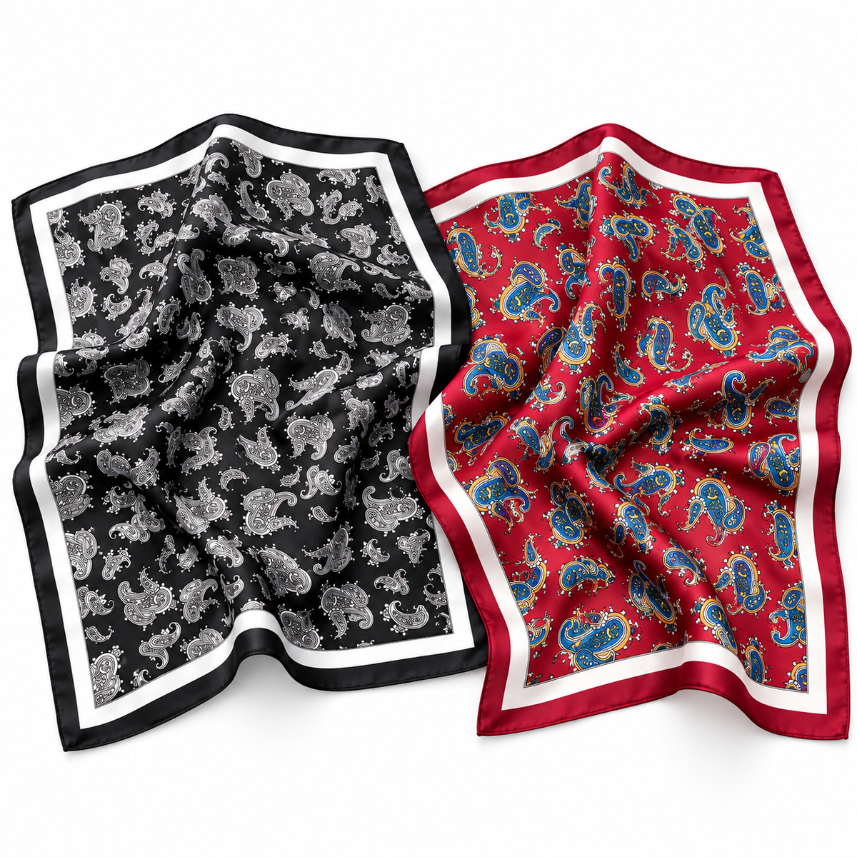 Women's Two-Piece Paisley Square Scarf Set, Black & Burgundy