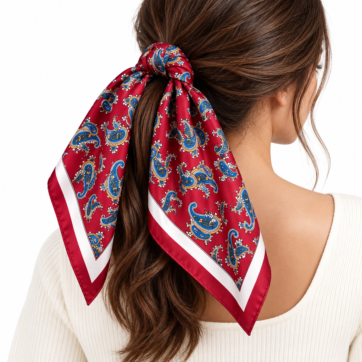 Women's Two-Piece Paisley Square Scarf Set, Black & Burgundy