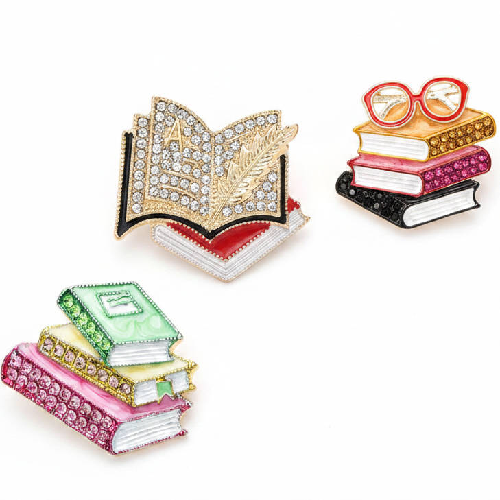 All 3 Book Brooch Pins Set - White Background