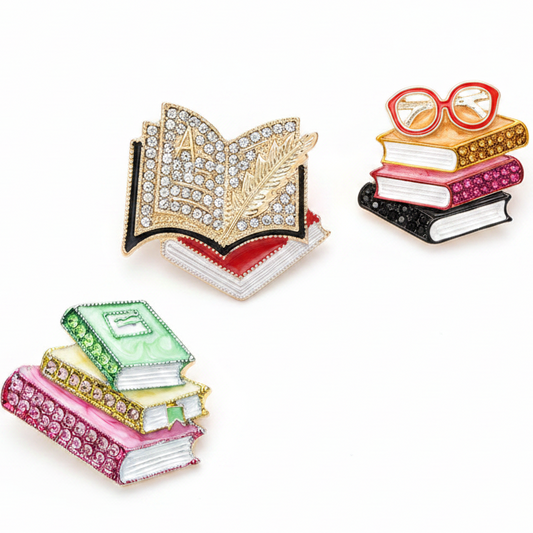 All 3 Book Brooch Pins Set - White Background