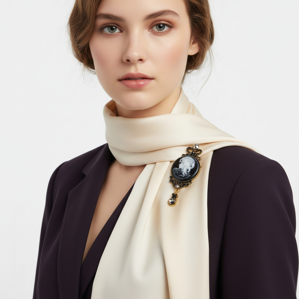 Alternative styling - brooch on silk scarf