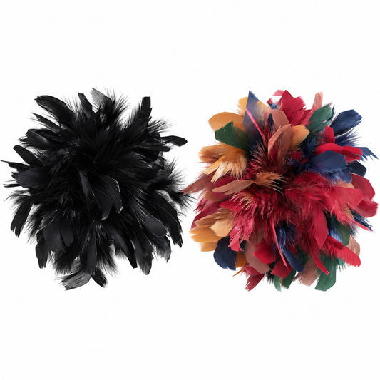 Black & Multicolor Feather Brooch Set – 2 Large Statement Pins