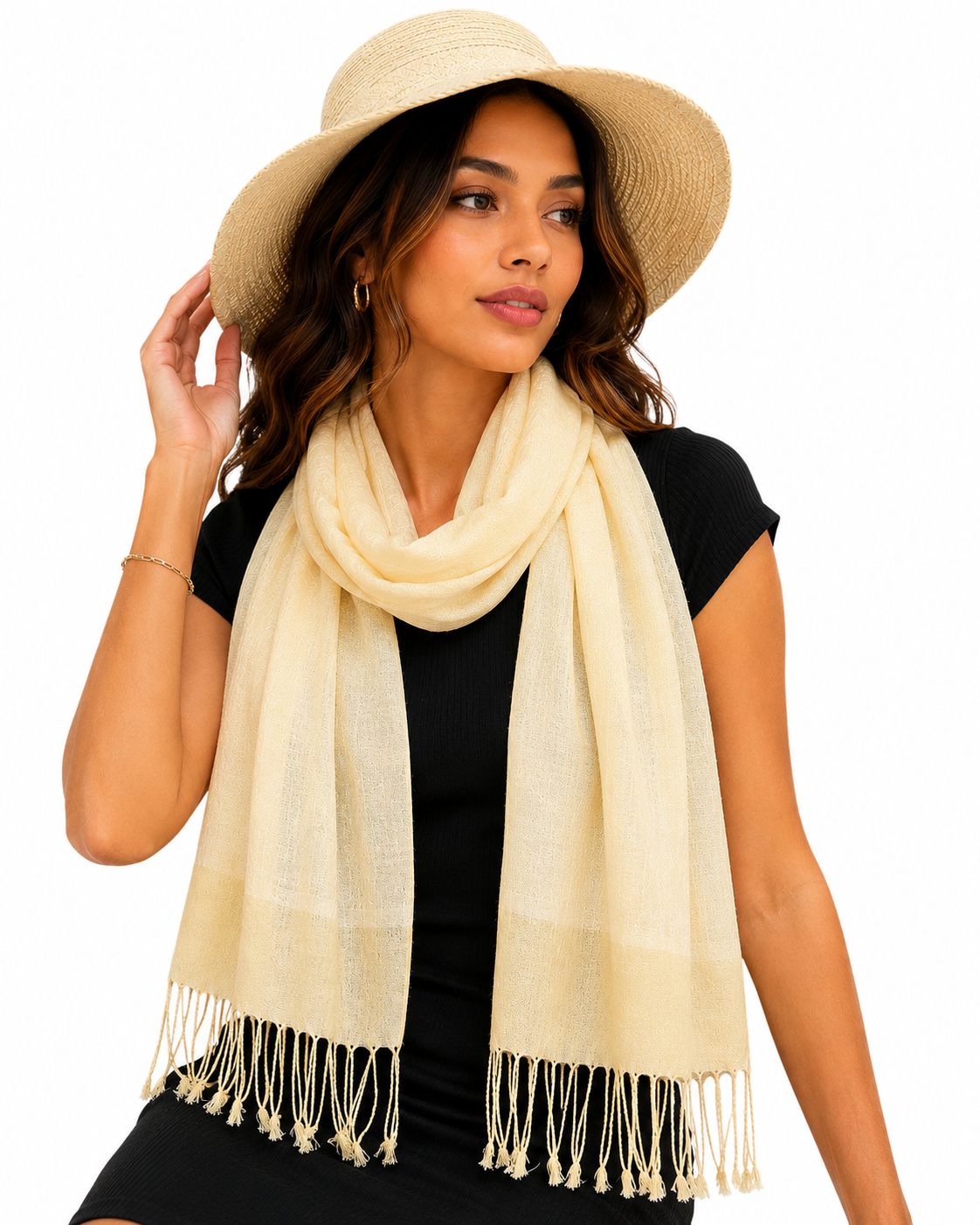 Yellow Cashmere Feel Paisley Shawl Scarf Wrap Large Soft Pashmina With Tassels