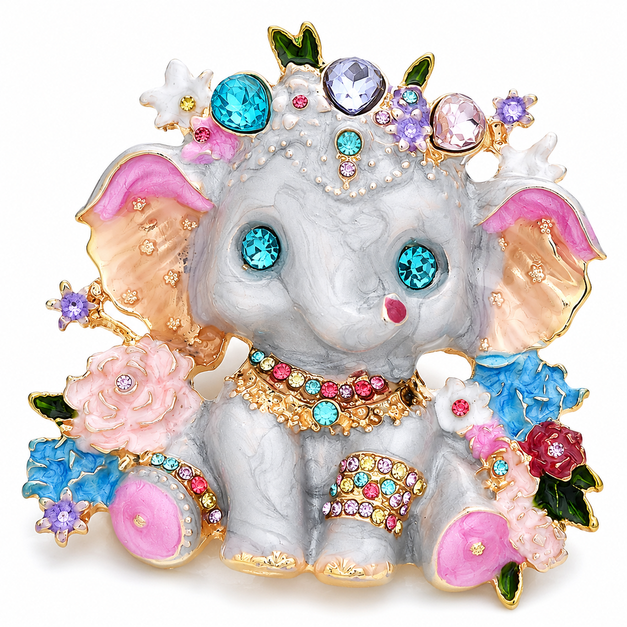 Whimsical Elephant Enamel Rhinestone Statement Brooch Pin