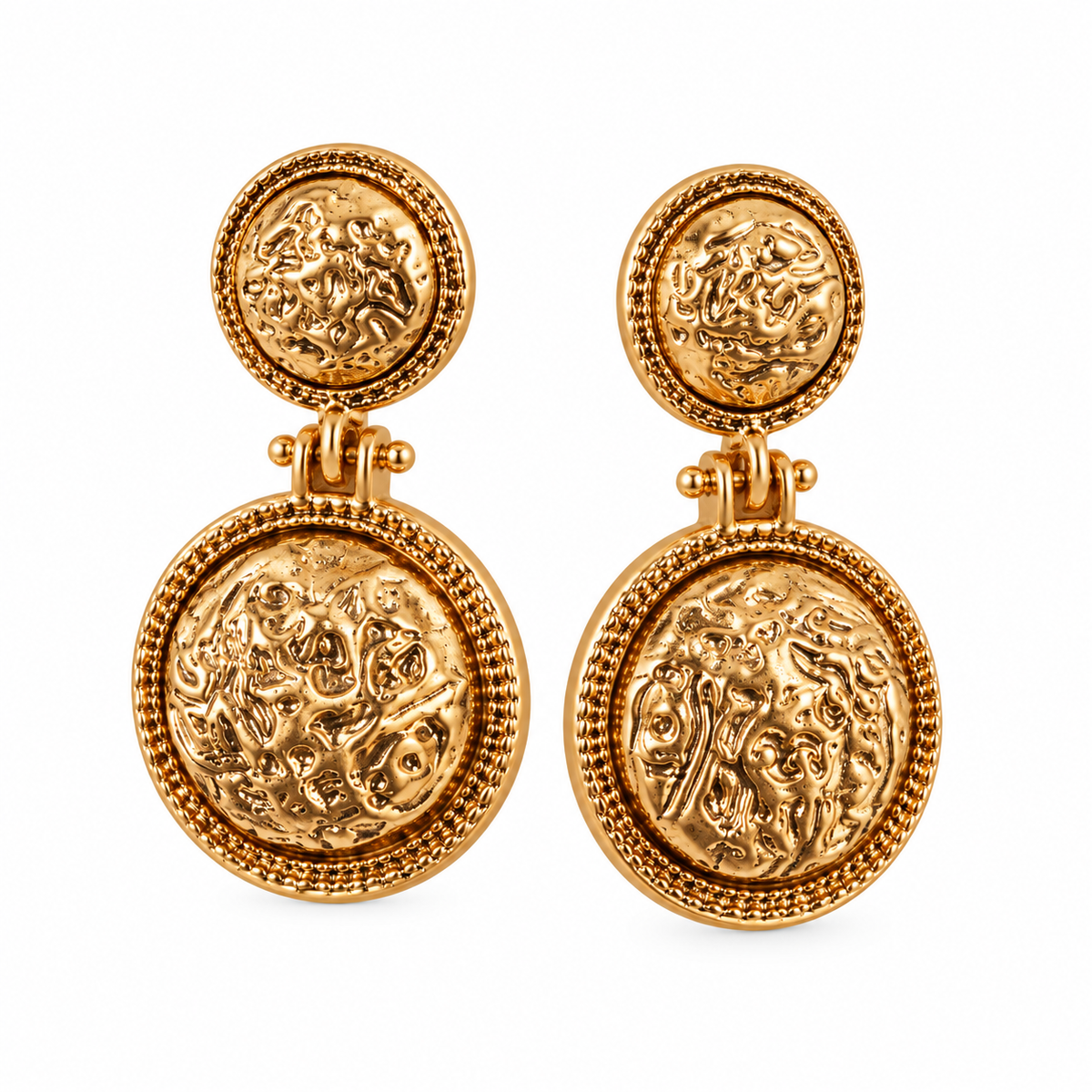 Textured Gold Coin Statement Drop Earrings