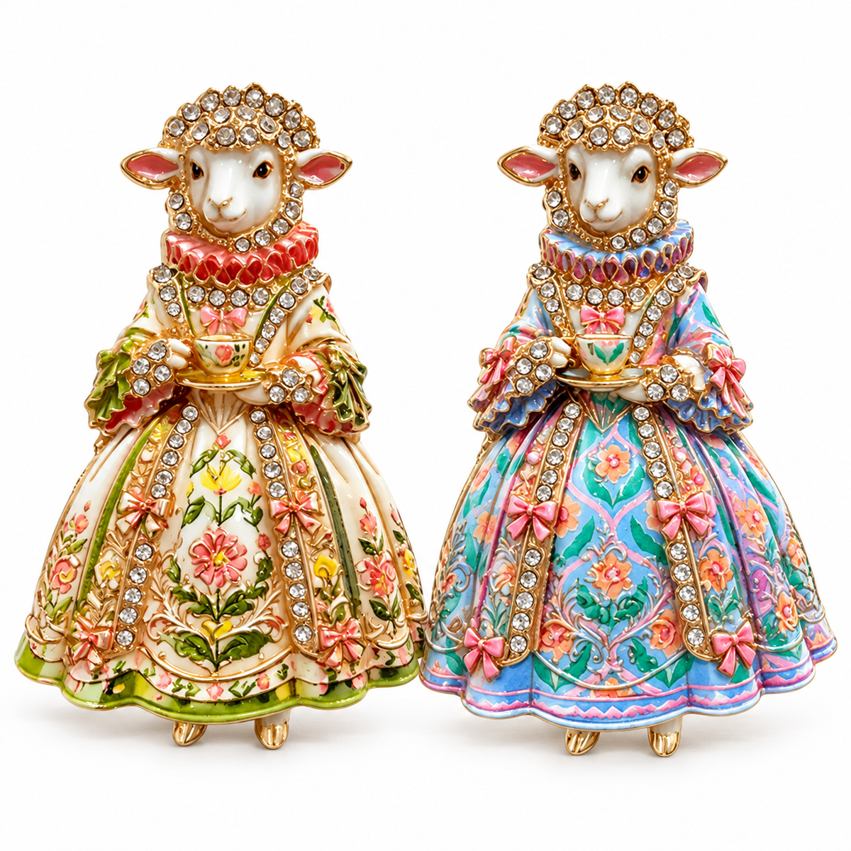 Victorian-Inspired Sheep Brooch Gift Set – 2-Piece Rhinestone Lamb Pins