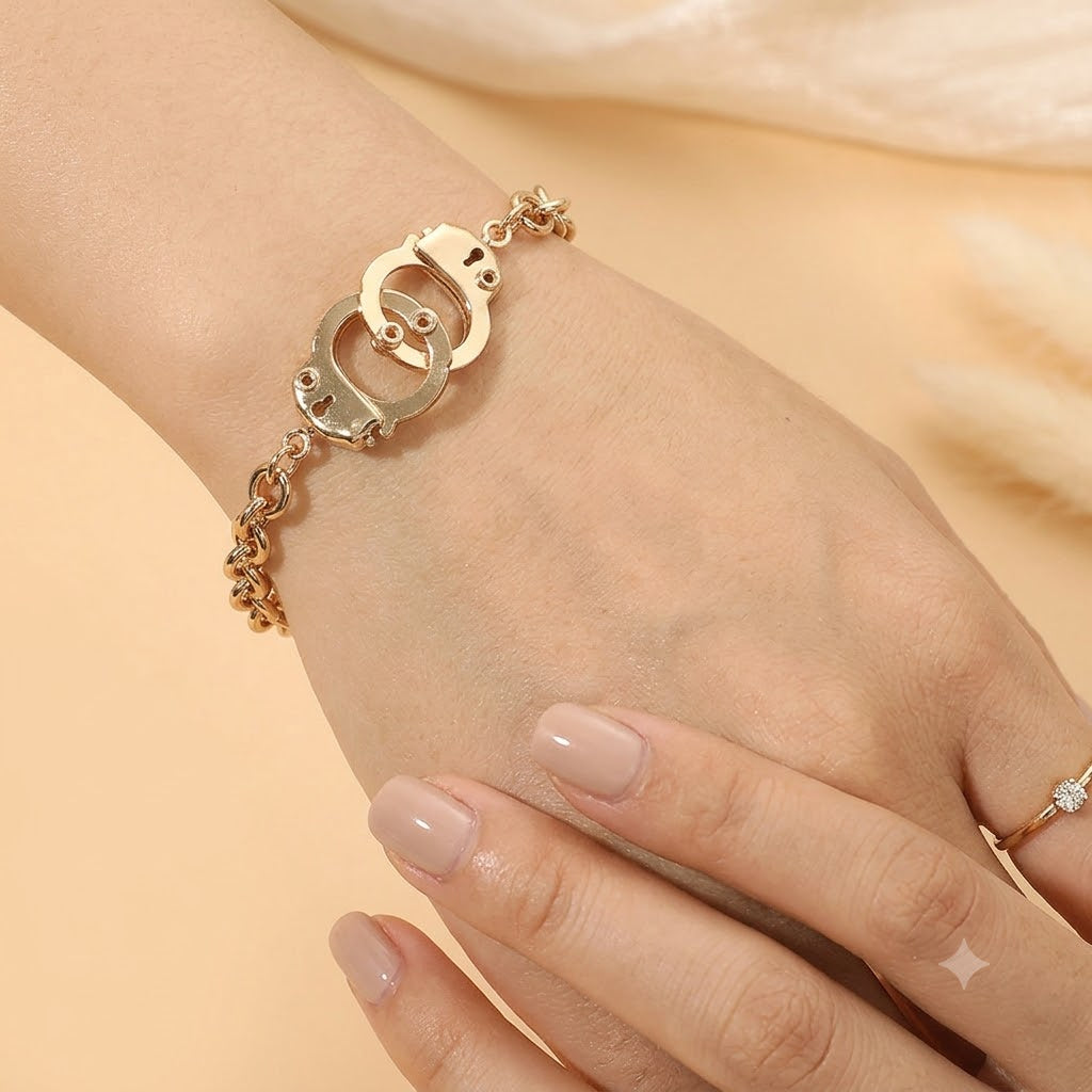 2pcs Gold Tone Metal Handcuff Link Bracelets Statement Chain Jewelry Set