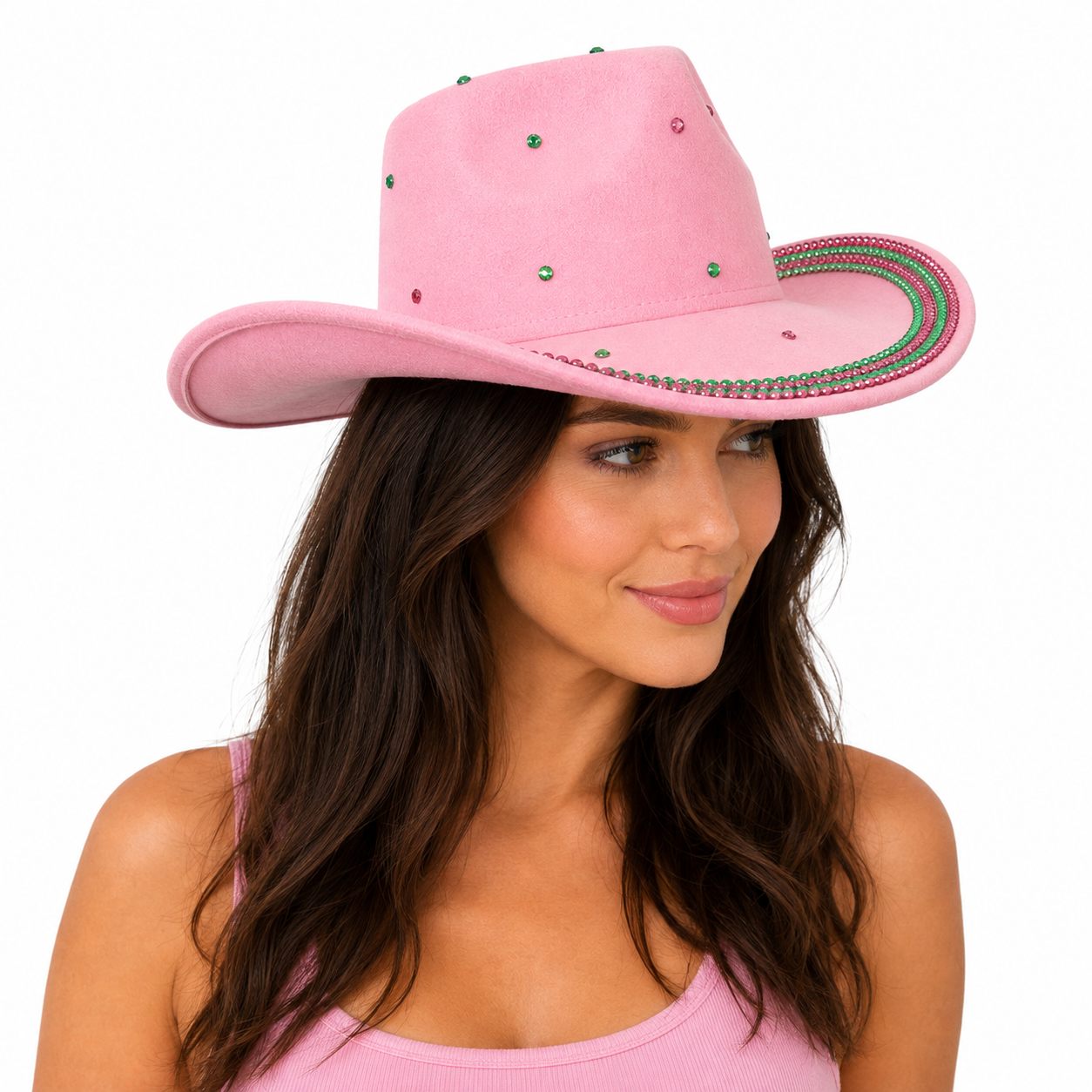 Rhinestone-Embellished Western Cowboy Hat | Pink & Black Glam