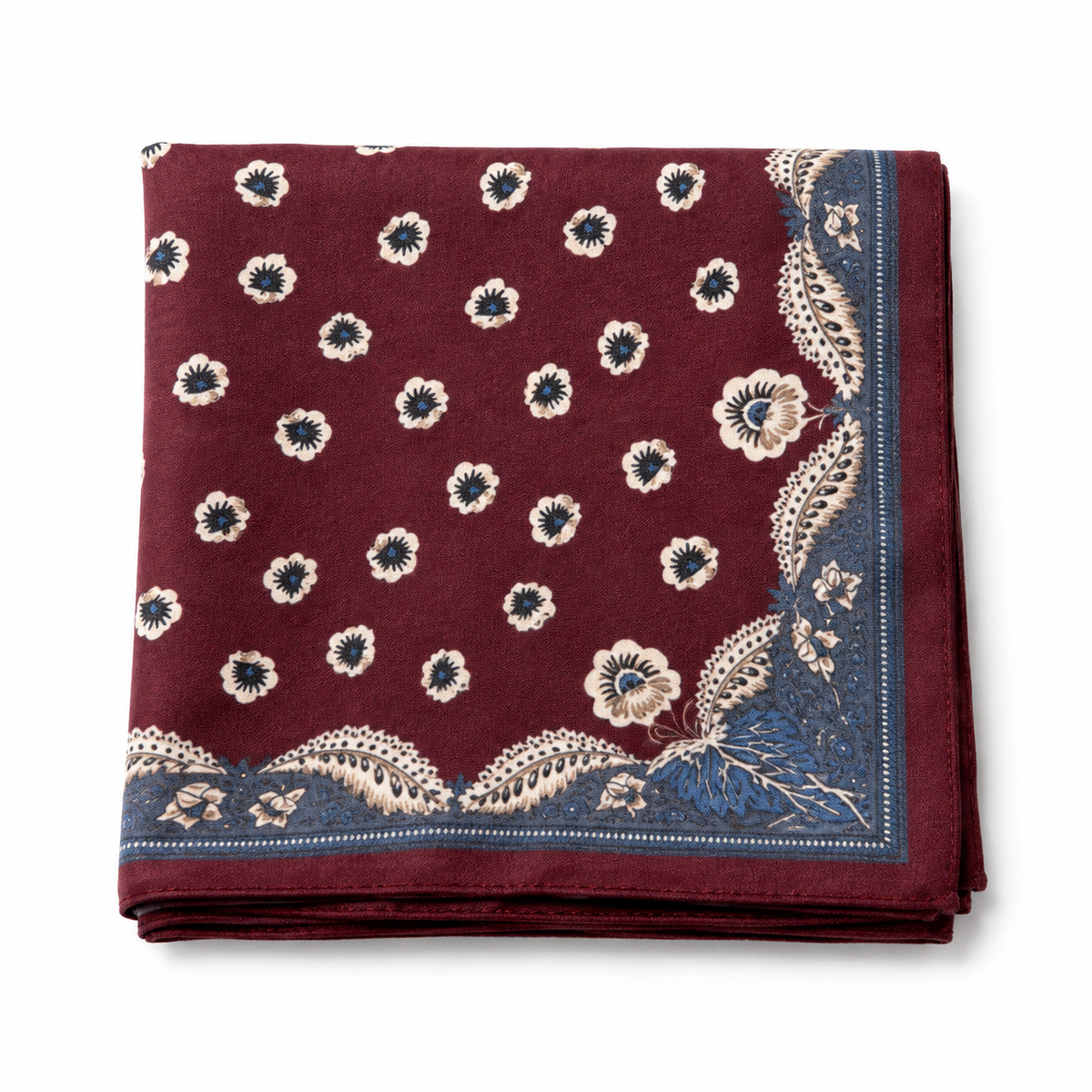 Burgundy Floral Paisley Square Scarf | Cotton Blend Bandana Neckerchief | 26.77"