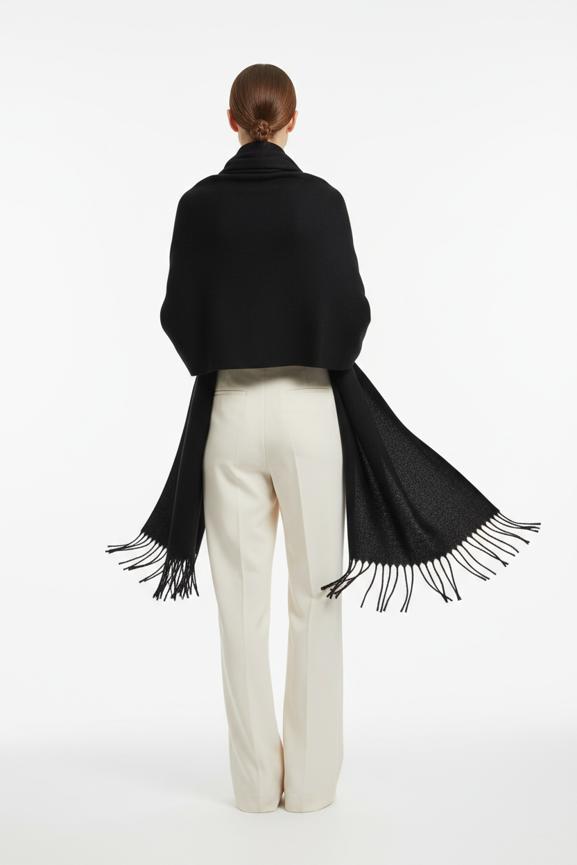 Back view - black tassel scarf