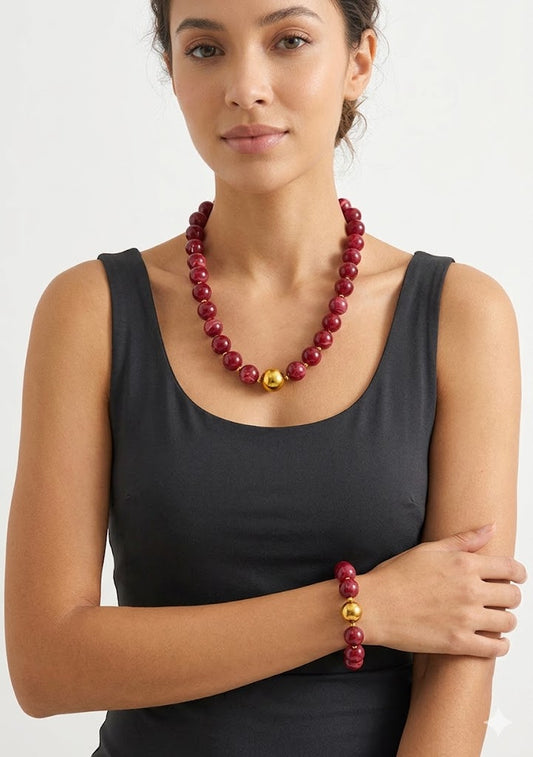 2pcs Resin Bead Necklace & Stretch Bracelet Set