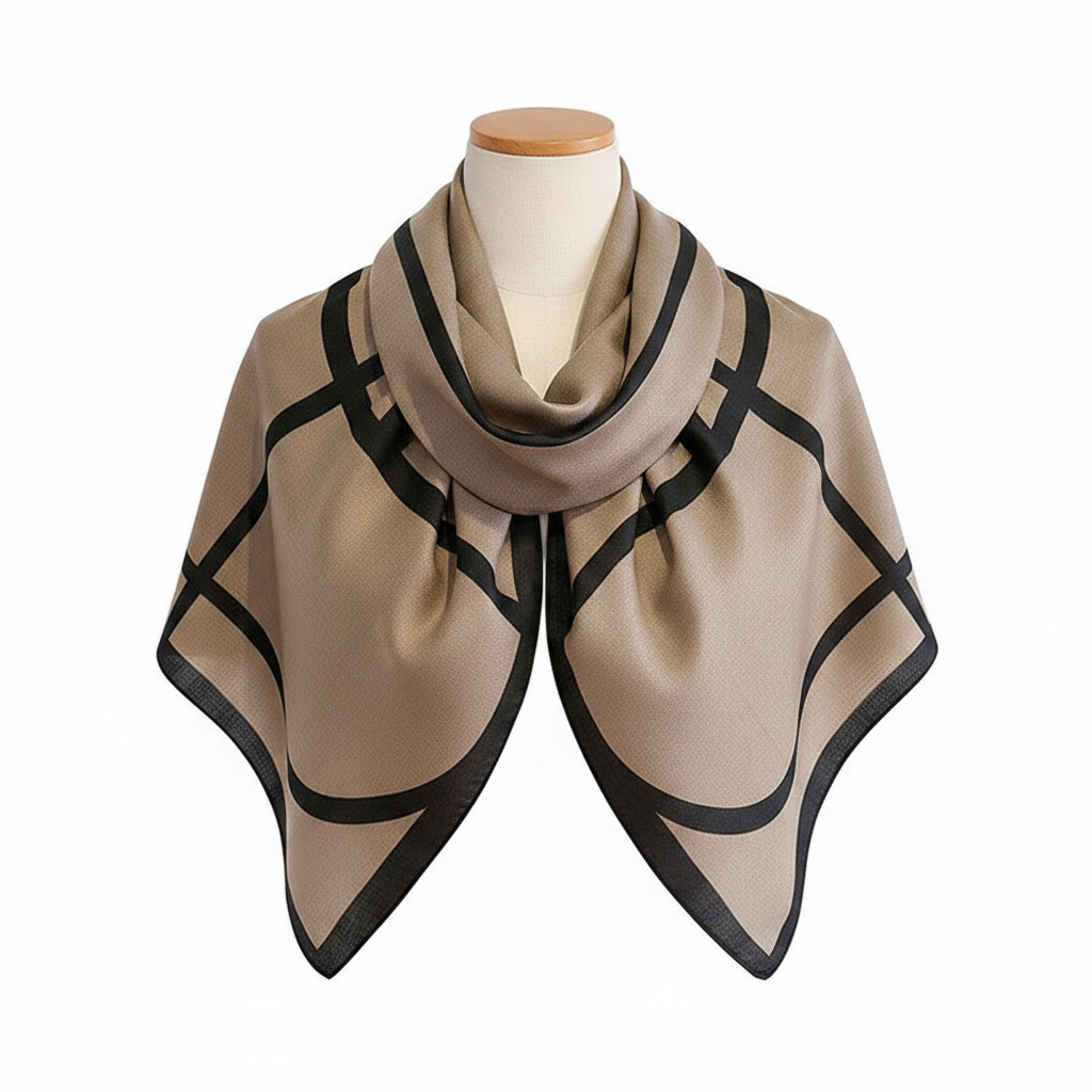 Beige Black Scarf – Large Wrap White BG