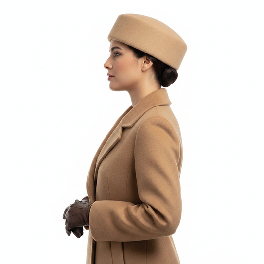 Beige Pillbox Hat - Side