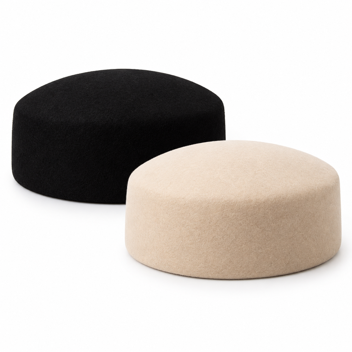 2pcs Women’s 100% Wool Pillbox Hat Set Black and Beige Vintage Style