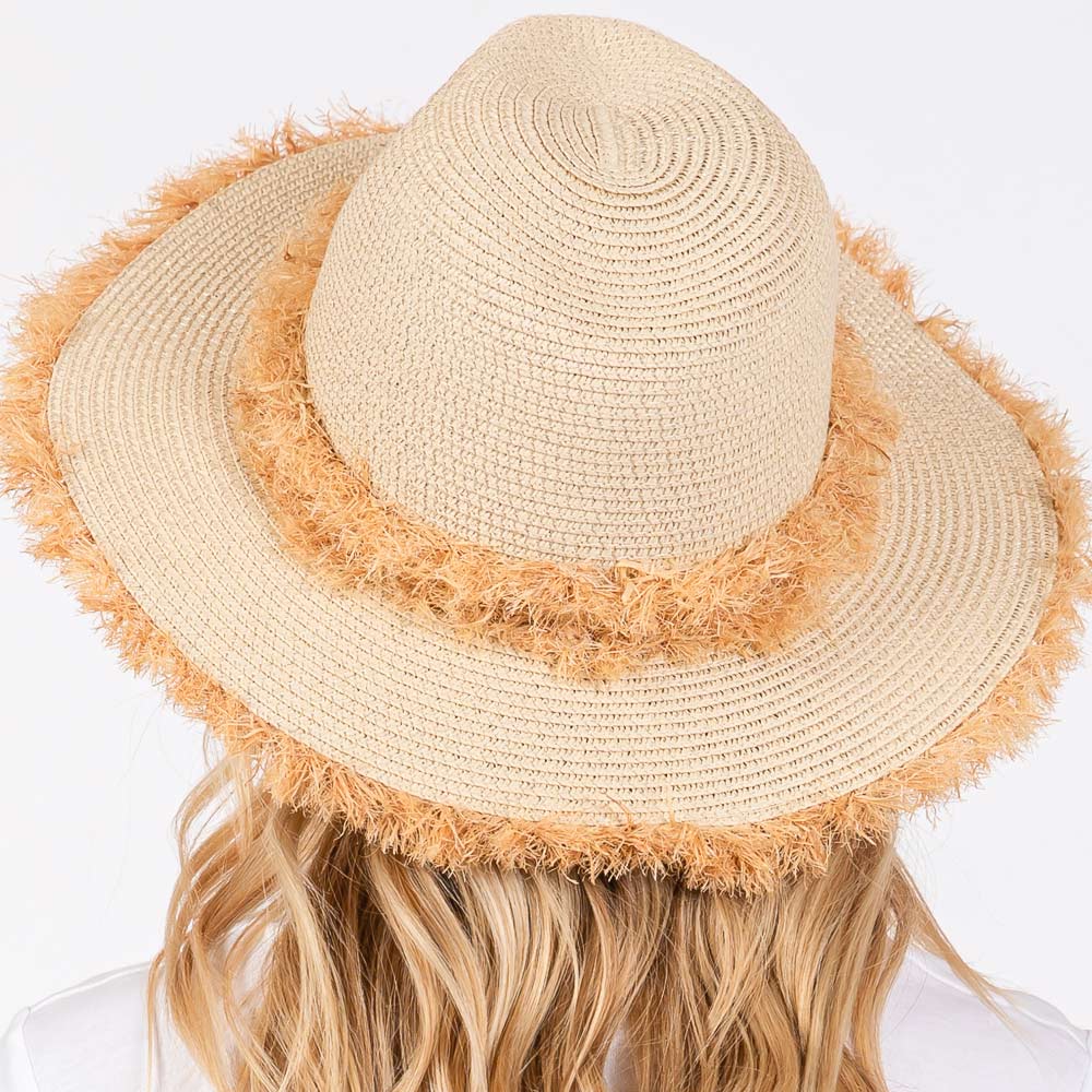 Rustic Frayed Straw Hat with Decorative Band