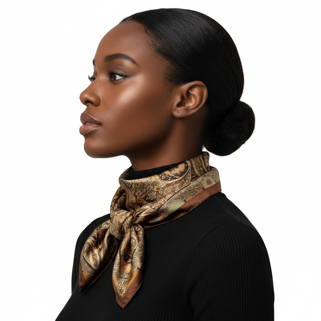 Black woman neck scarf side