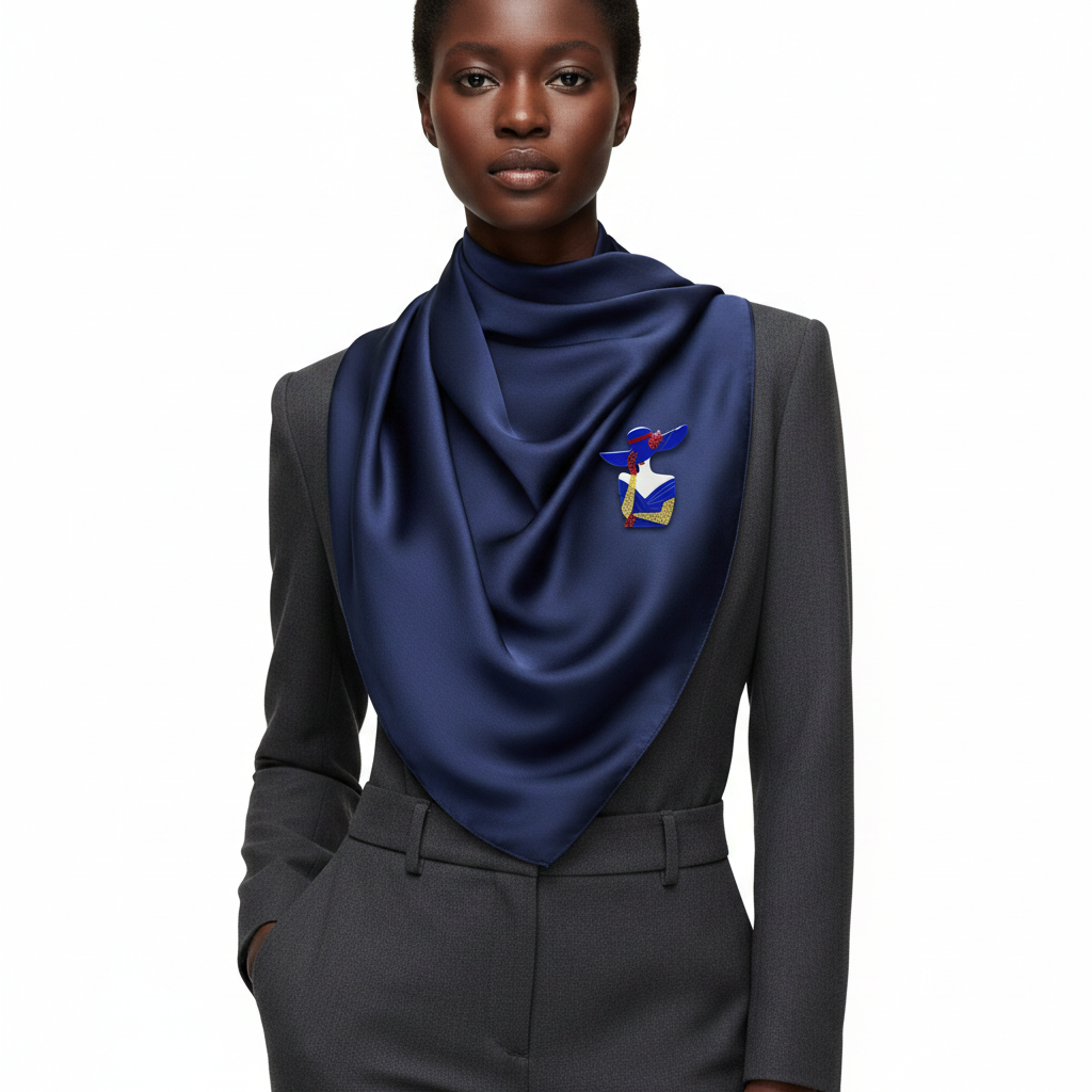 Blue Art Deco Brooch on Scarf
